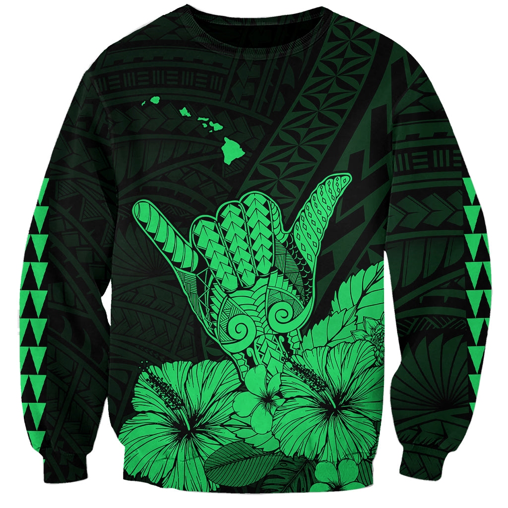 Hawaii Shaka Sign Sweatshirt Green Version LT9 Unisex Green - Polynesian Pride