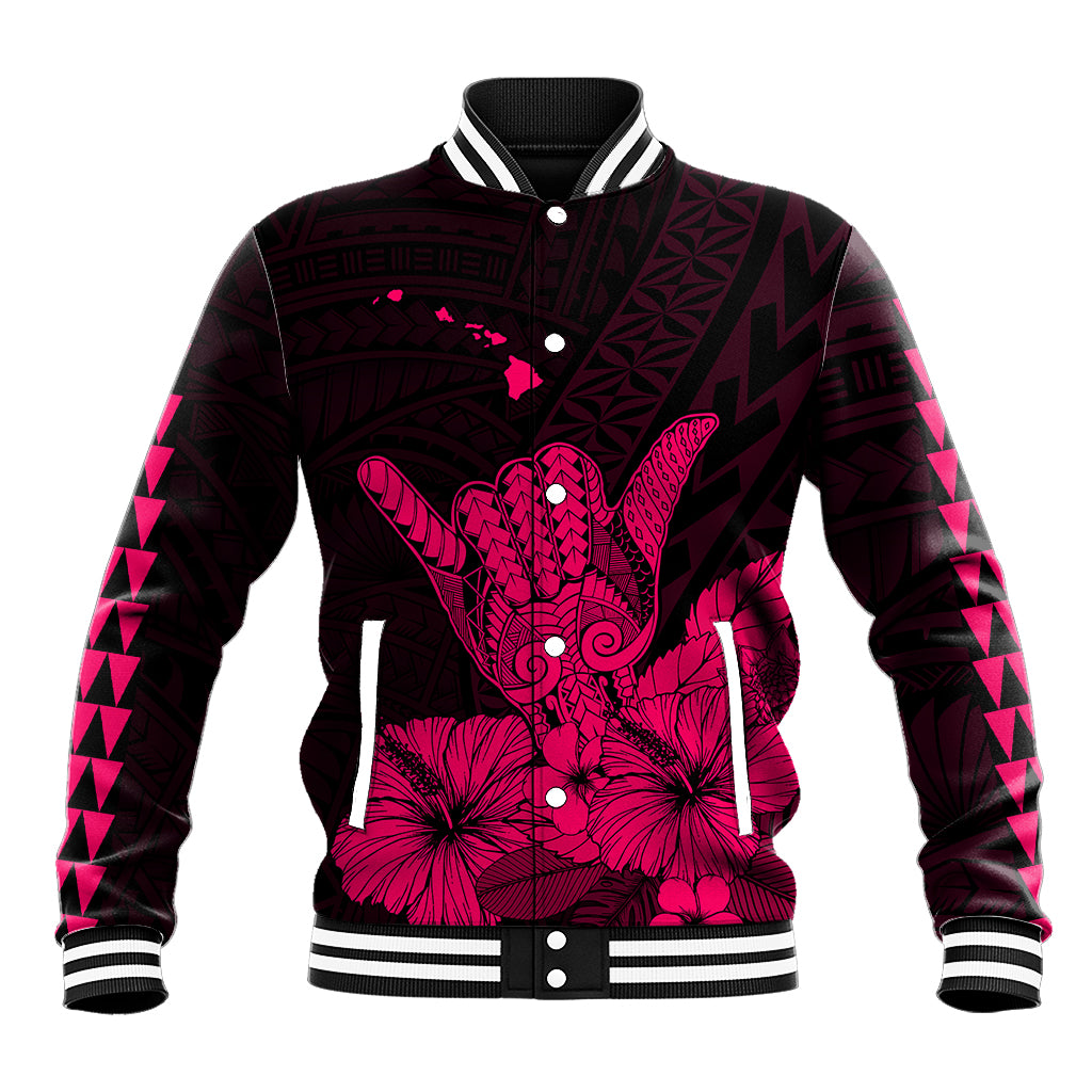 Hawaii Shaka Sign Baseball Jacket Pink Version LT9 Unisex Pink - Polynesian Pride