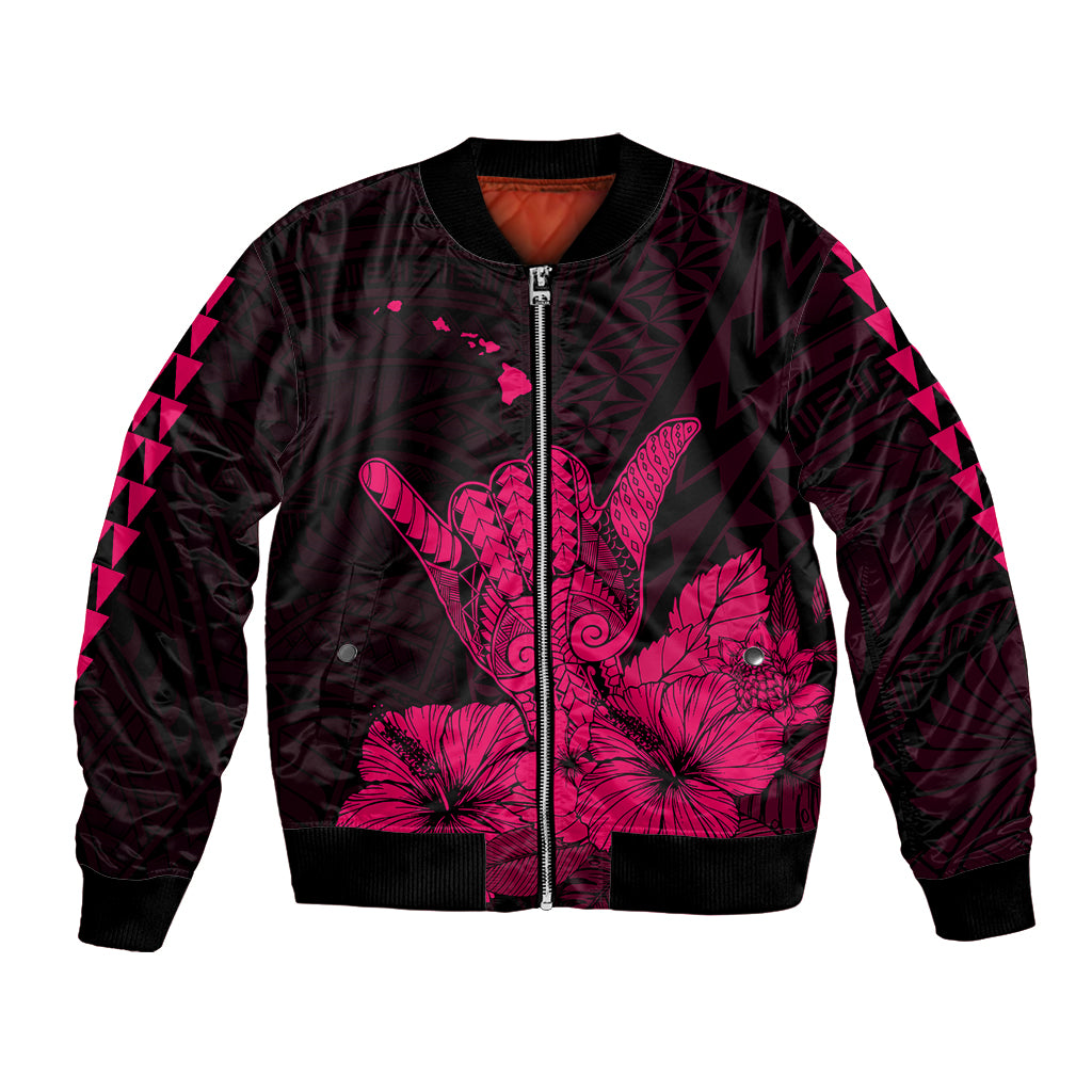 Hawaii Shaka Sign Bomber Jacket Pink Version LT9 Unisex Pink - Polynesian Pride