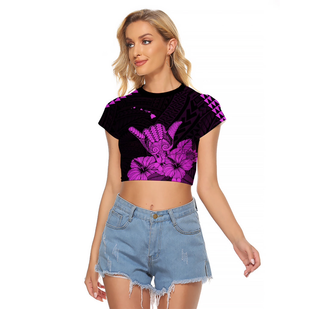 Hawaii Shaka Sign Raglan Cropped T Shirt Purple Version LT9 Female Purple - Polynesian Pride
