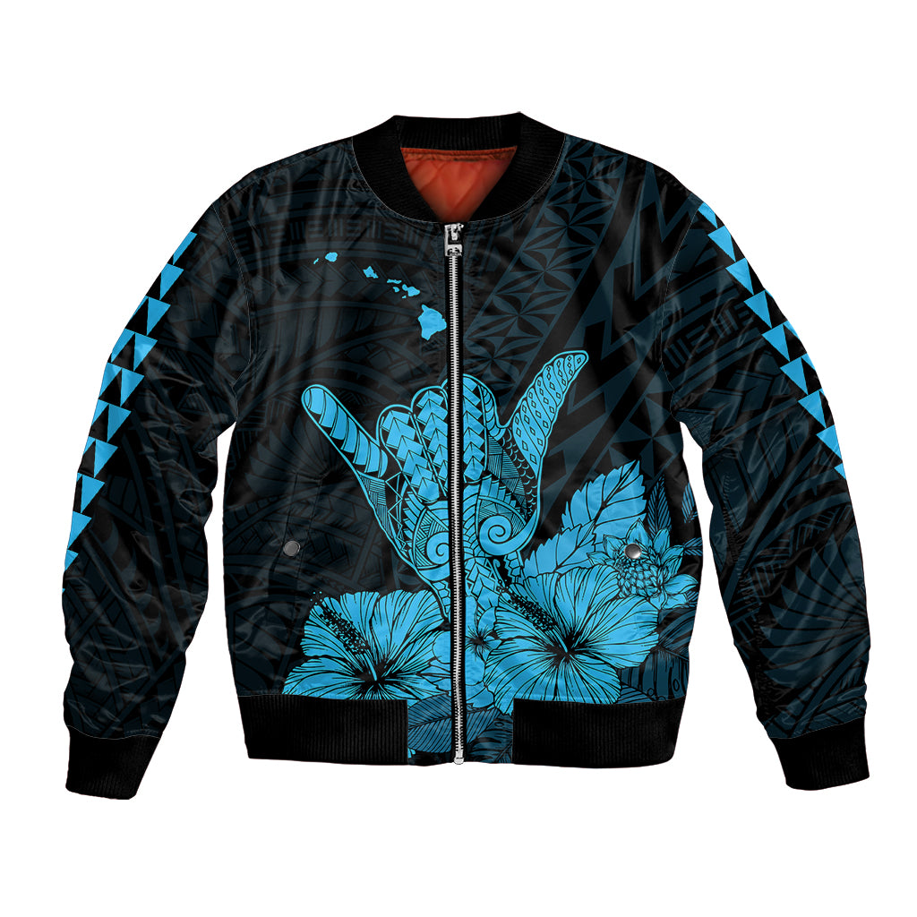 Hawaii Shaka Sign Bomber Jacket Blue Version LT9 Unisex Blue - Polynesian Pride