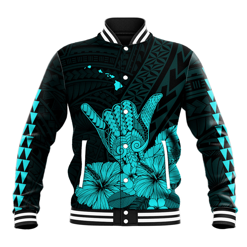 Hawaii Shaka Sign Baseball Jacket Turquoise Version LT9 Unisex Turquoise - Polynesian Pride