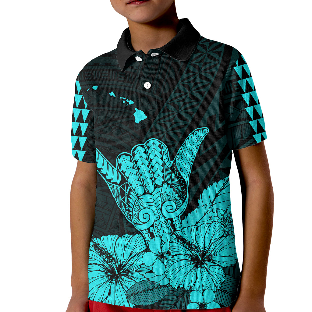 Hawaii Shaka Sign Kid Polo Shirt Turquoise Version LT9 Kid Turquoise - Polynesian Pride