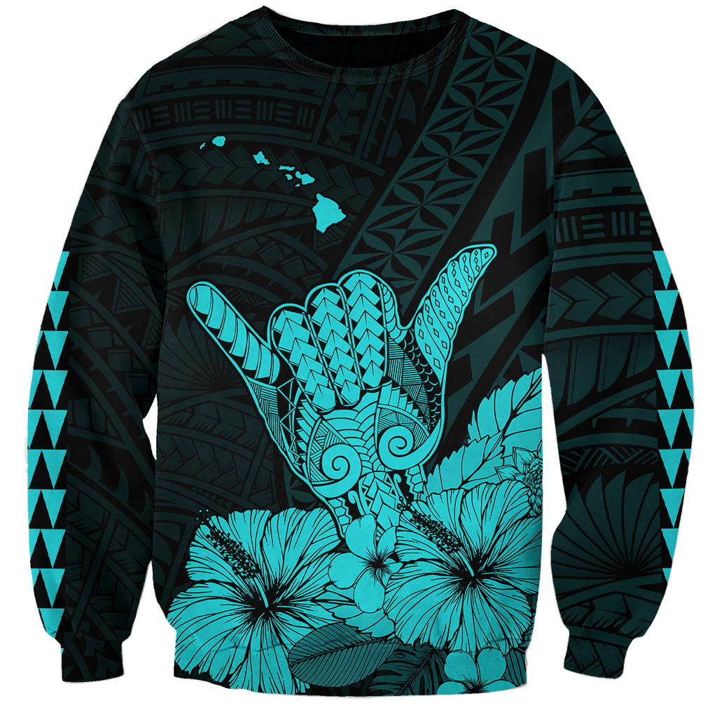 Hawaii Shaka Sign Sweatshirt Turquoise Version LT9 Unisex Turquoise - Polynesian Pride