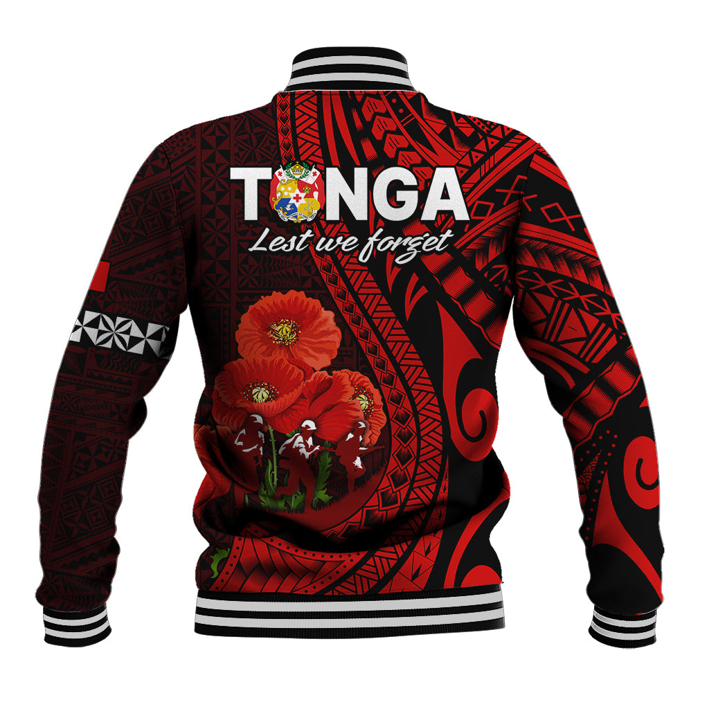 Tonga ANZAC Day Baseball Jacket Lest We Forget Red Version LT9 - Polynesian Pride
