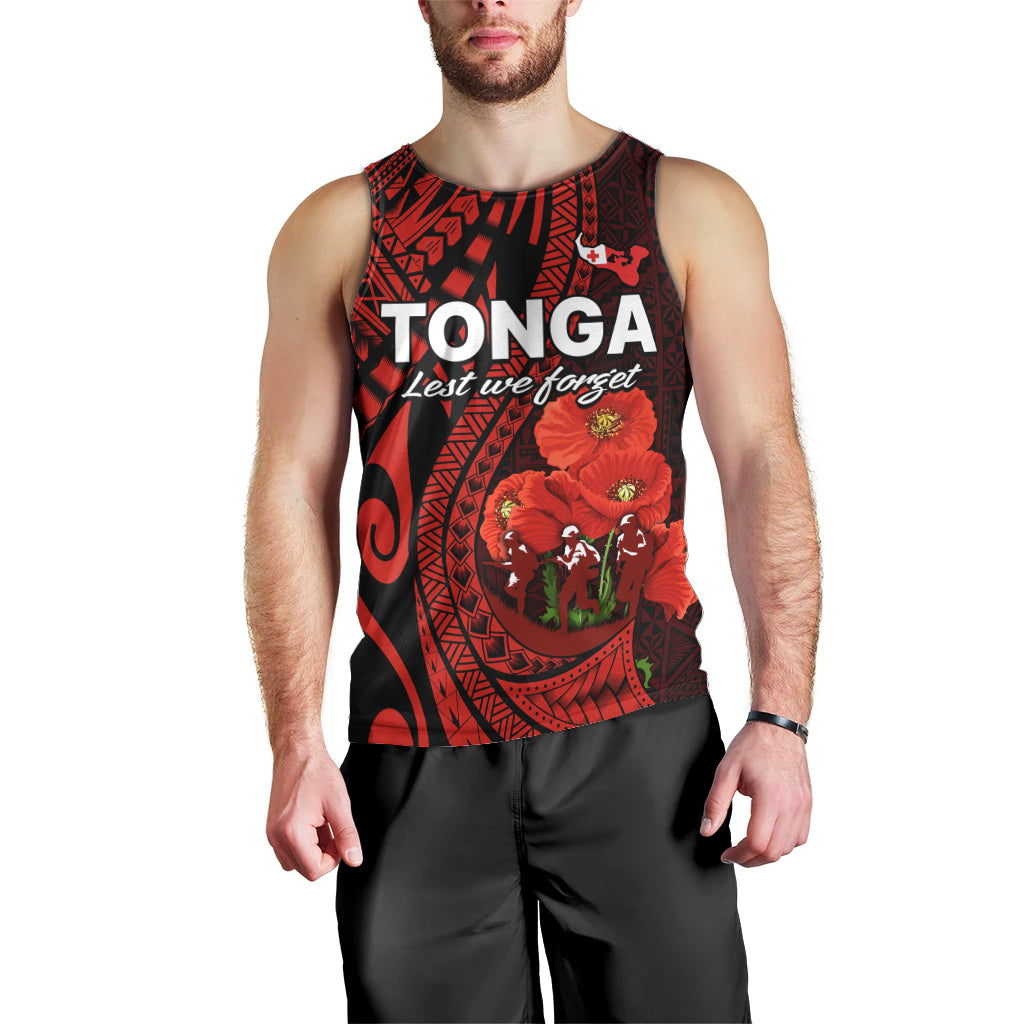 (Custom Personalised) Tonga ANZAC Day Men Tank Top Lest We Forget Red Version LT9 - Polynesian Pride