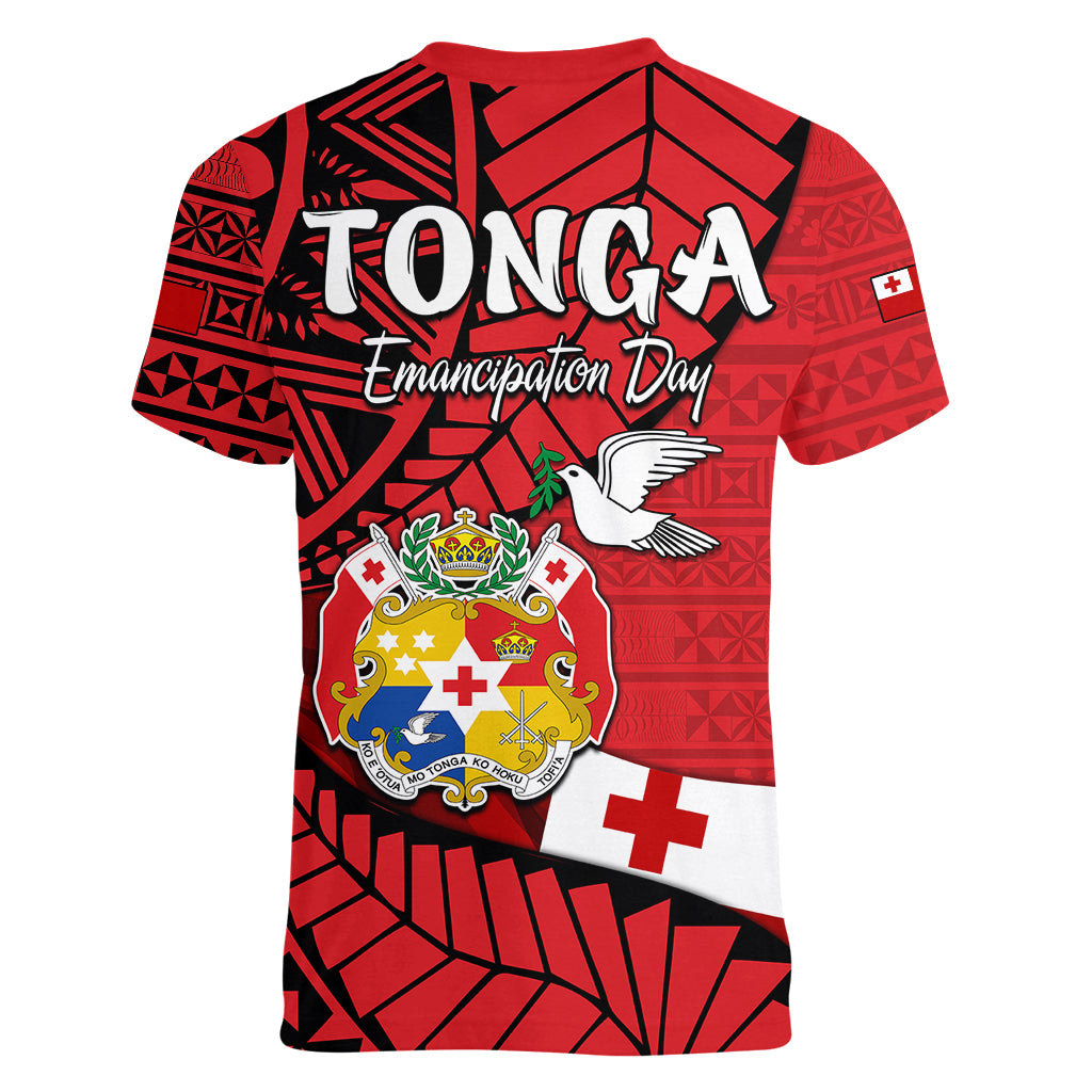 Tonga Emancipation Day Women V Neck T Shirt Happy 53rd Independence Anniversary LT9 - Polynesian Pride