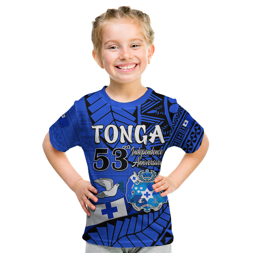 Tonga Emancipation Day Kid T Shirt Happy 53rd Independence Anniversary Blue Version LT9 - Polynesian Pride