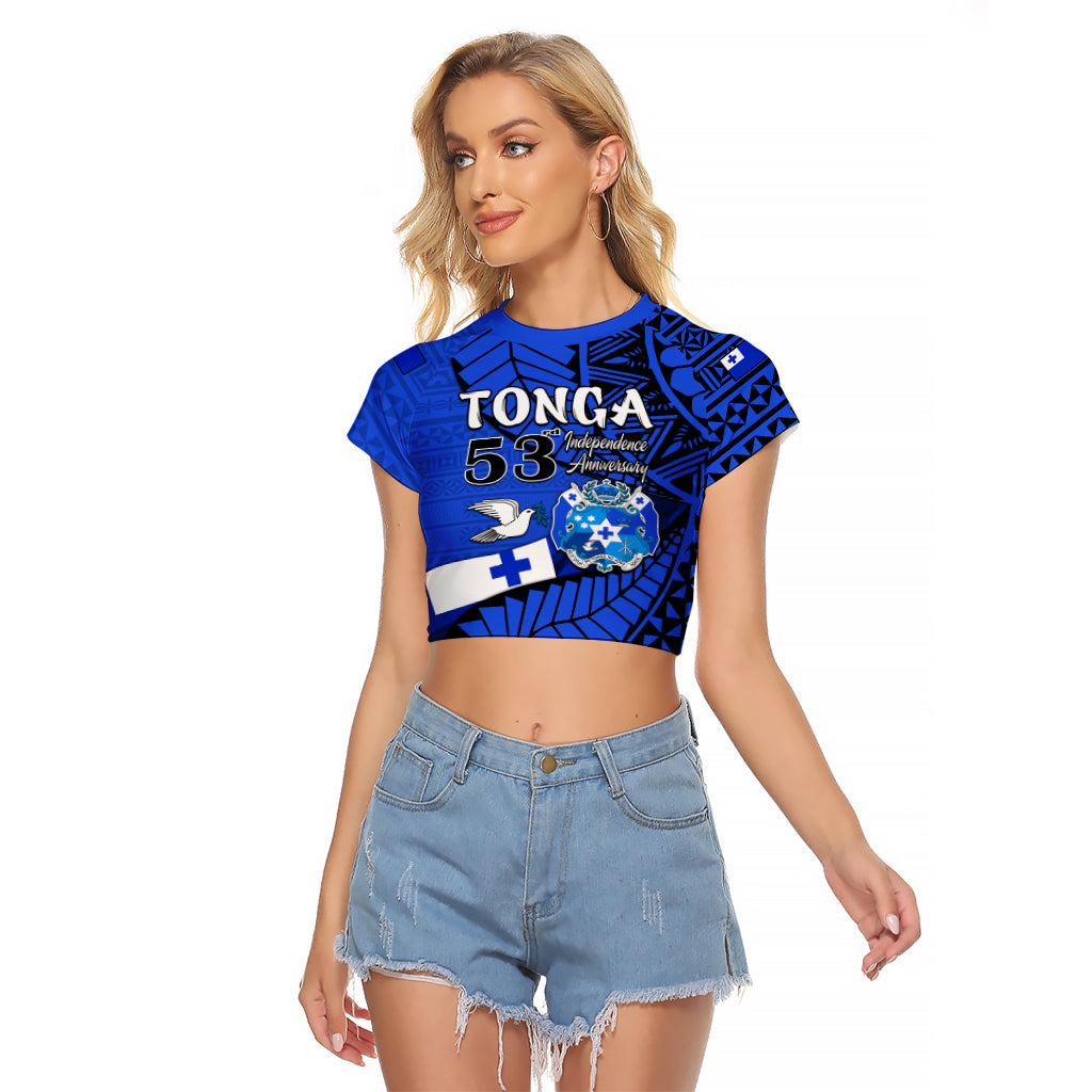 Tonga Emancipation Day Raglan Cropped T Shirt Happy 53rd Independence Anniversary Blue Version LT9 Female Blue - Polynesian Pride