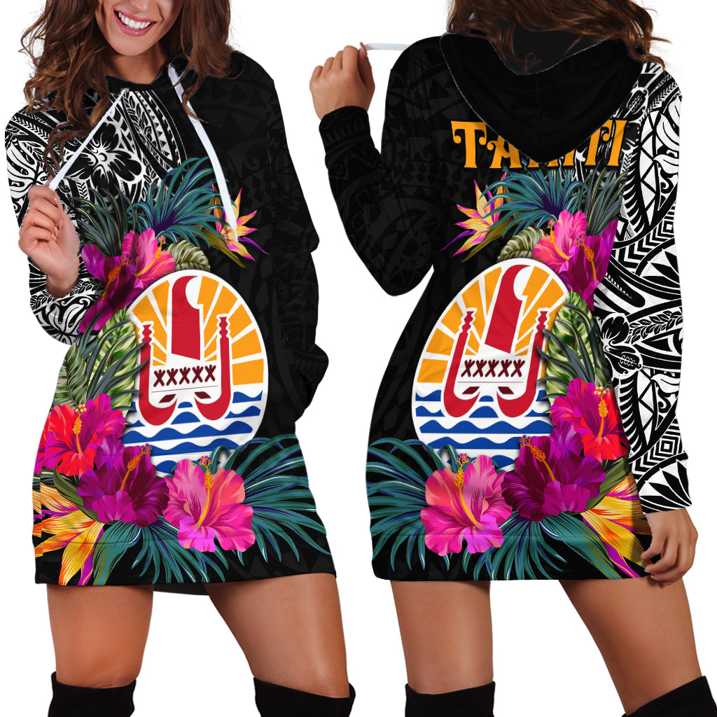 Tahiti Island Hoodie Dress French Polynesian Tropical LT9 Black - Polynesian Pride