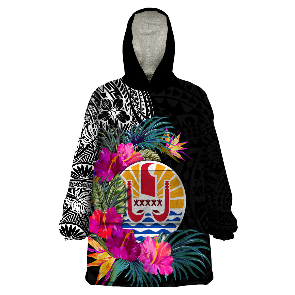 Tahiti Island Wearable Blanket Hoodie French Polynesian Tropical LT9 One Size Black - Polynesian Pride