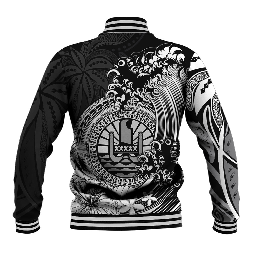 Polynesian Tahiti Island Baseball Jacket The Wave of Water - Black LT9 - Polynesian Pride