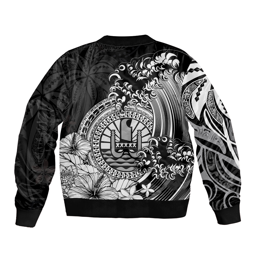 Polynesian Tahiti Island Bomber Jacket The Wave of Water - Black LT9 - Polynesian Pride