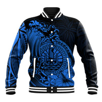 Polynesian Tahiti Island Baseball Jacket The Wave of Water - Blue LT9 Unisex Blue - Polynesian Pride