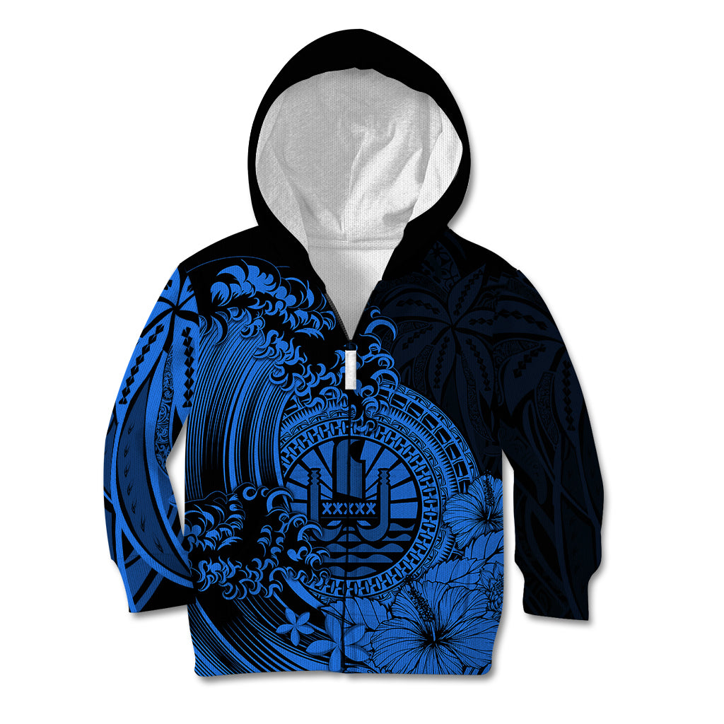 Polynesian Tahiti Island Kid Hoodie The Wave of Water - Blue LT9 - Polynesian Pride