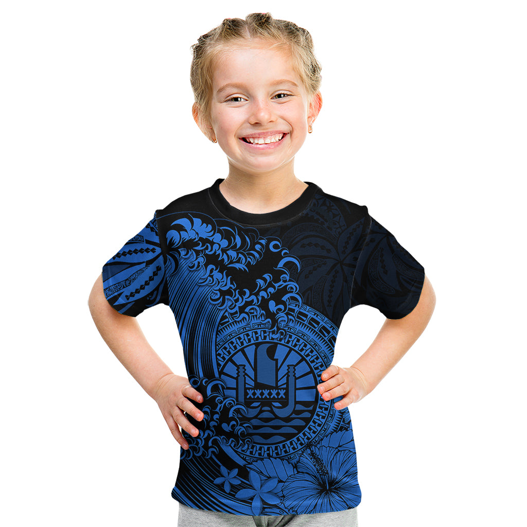 Polynesian Tahiti Island Kid T Shirt The Wave of Water - Blue LT9 - Polynesian Pride