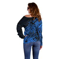 Polynesian Tahiti Island Off Shoulder Sweater The Wave of Water - Blue LT9 - Polynesian Pride