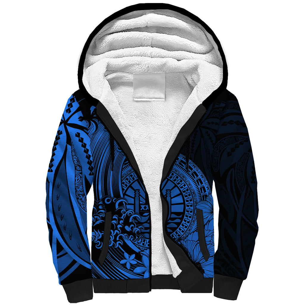 Polynesian Tahiti Island Sherpa Hoodie The Wave of Water - Blue LT9 Unisex Blue - Polynesian Pride