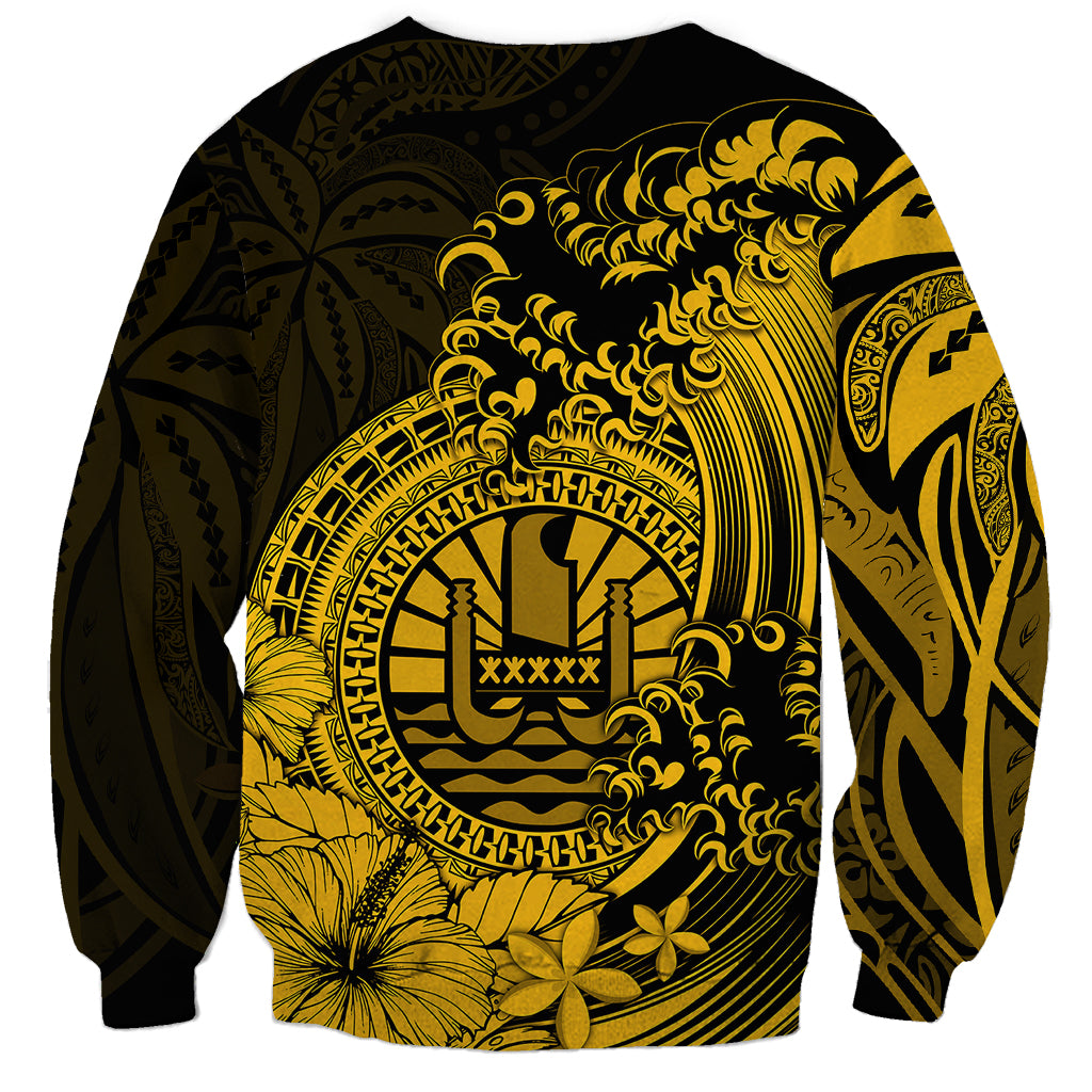 Polynesian Tahiti Island Sweatshirt The Wave of Water - Gold LT9 - Polynesian Pride