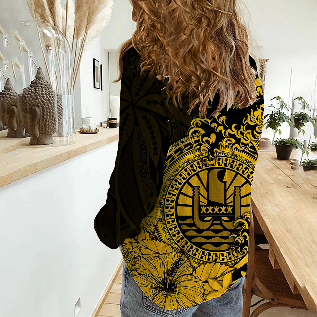 Polynesian Tahiti Island Women Casual Shirt The Wave of Water - Gold LT9 - Polynesian Pride