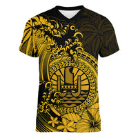 Polynesian Tahiti Island Women V Neck T Shirt The Wave of Water - Gold LT9 - Polynesian Pride