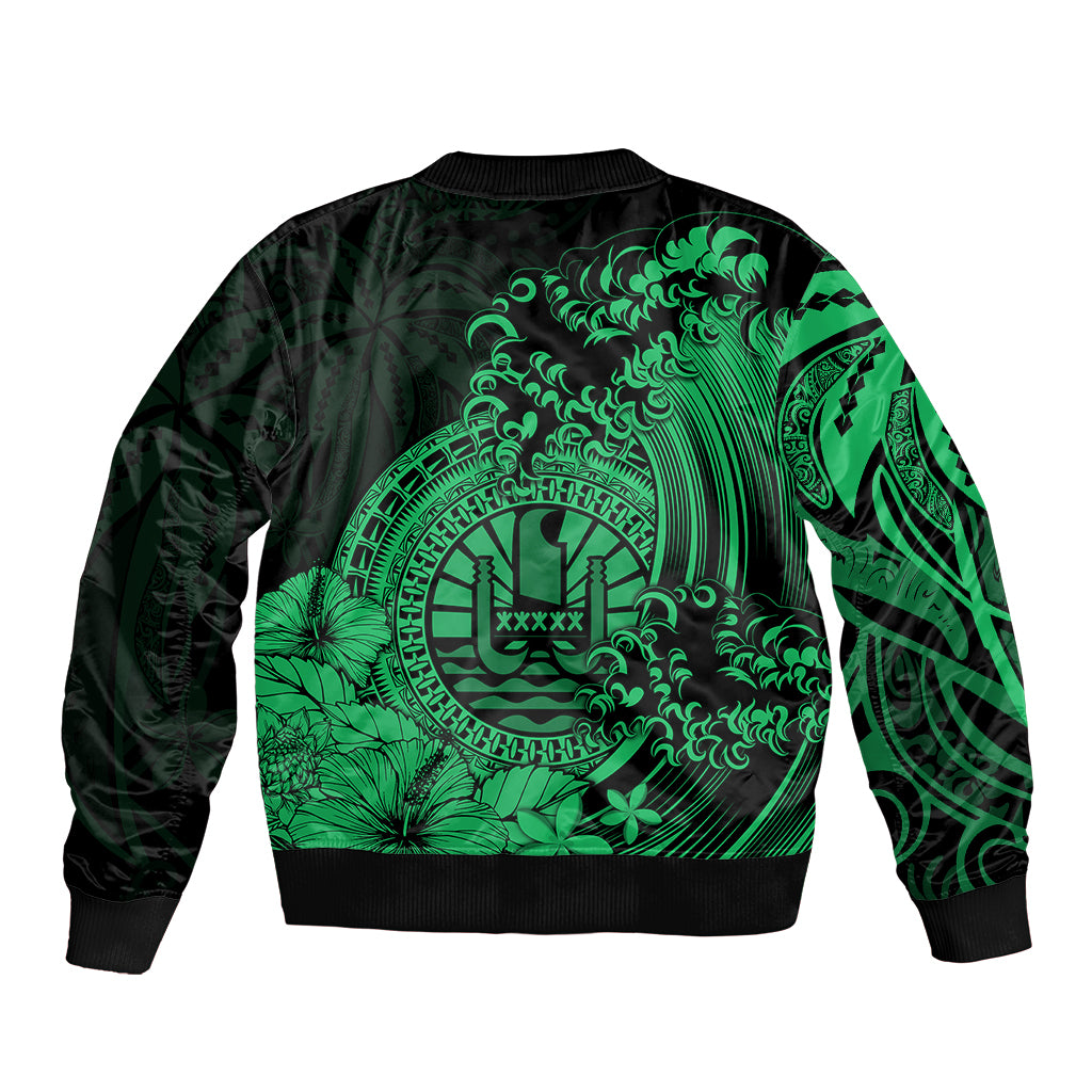 Polynesian Tahiti Island Bomber Jacket The Wave of Water - Green LT9 - Polynesian Pride