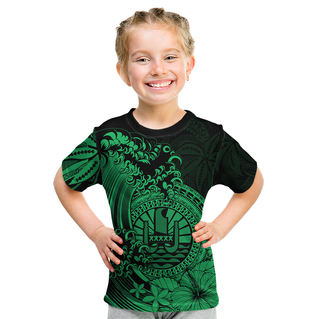 Polynesian Tahiti Island Kid T Shirt The Wave of Water - Green LT9 Youth XL Size14 - Polynesian Pride