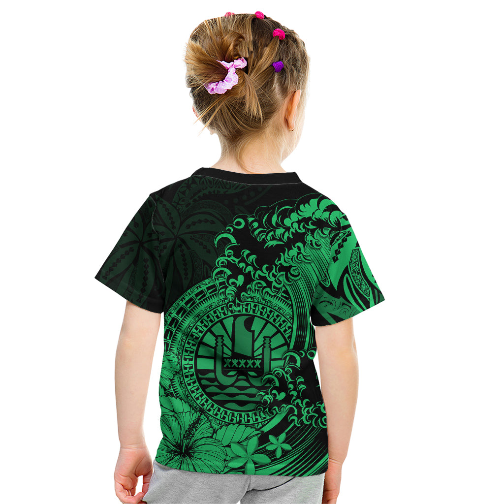 Polynesian Tahiti Island Kid T Shirt The Wave of Water - Green LT9 - Polynesian Pride