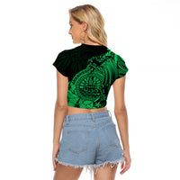 Polynesian Tahiti Island Raglan Cropped T Shirt The Wave of Water - Green LT9 - Polynesian Pride