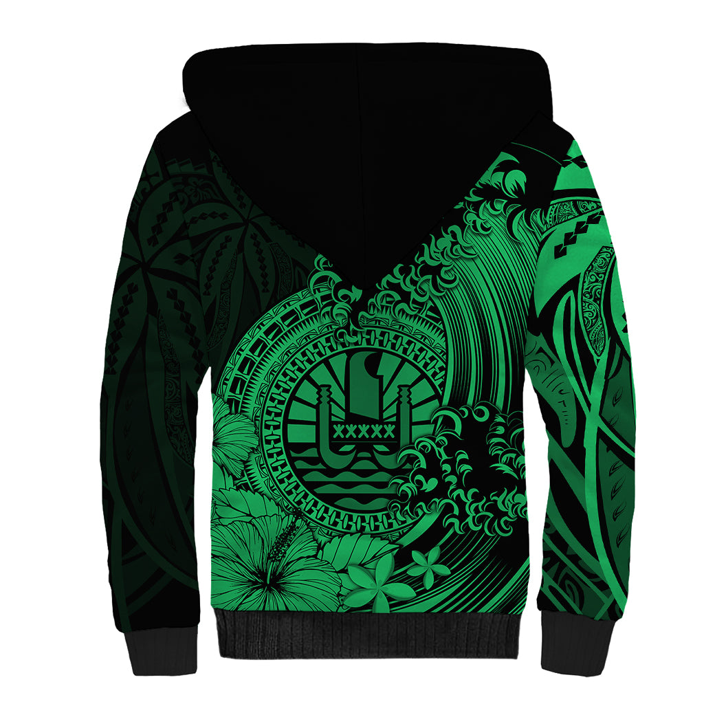 Polynesian Tahiti Island Sherpa Hoodie The Wave of Water - Green LT9 - Polynesian Pride