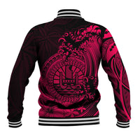 Polynesian Tahiti Island Baseball Jacket The Wave of Water - Pink LT9 - Polynesian Pride