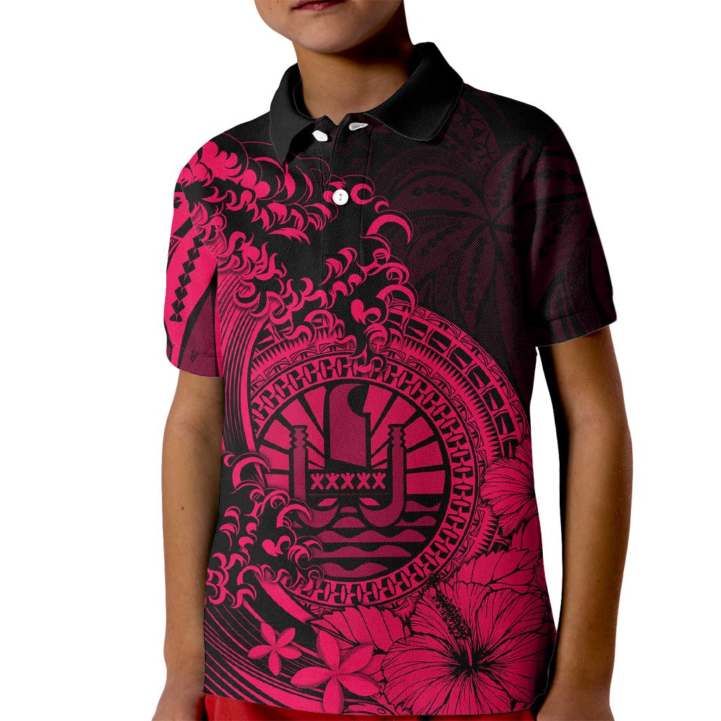 Polynesian Tahiti Island Kid Polo Shirt The Wave of Water - Pink LT9 Kid Pink - Polynesian Pride