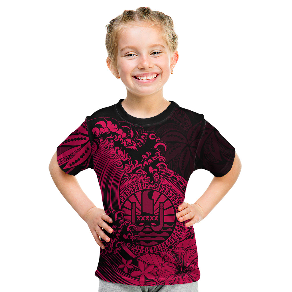 Polynesian Tahiti Island Kid T Shirt The Wave of Water - Pink LT9 Youth XL Size14 - Polynesian Pride