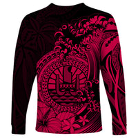 Polynesian Tahiti Island Long Sleeve Shirt The Wave of Water - Pink LT9 - Polynesian Pride