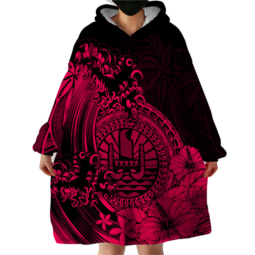 Polynesian Tahiti Island Wearable Blanket Hoodie The Wave of Water - Pink LT9 - Polynesian Pride