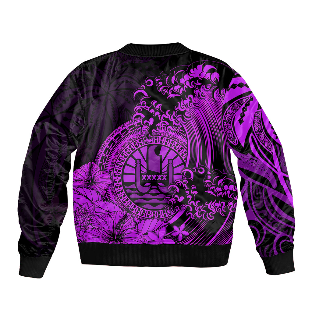 Polynesian Tahiti Island Bomber Jacket The Wave of Water - Purple LT9 - Polynesian Pride