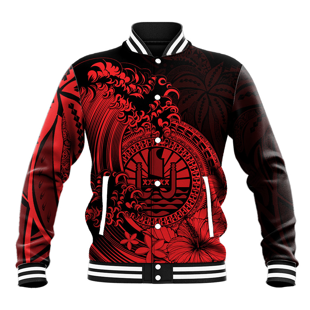 Polynesian Tahiti Island Baseball Jacket The Wave of Water - Red LT9 Unisex Red - Polynesian Pride