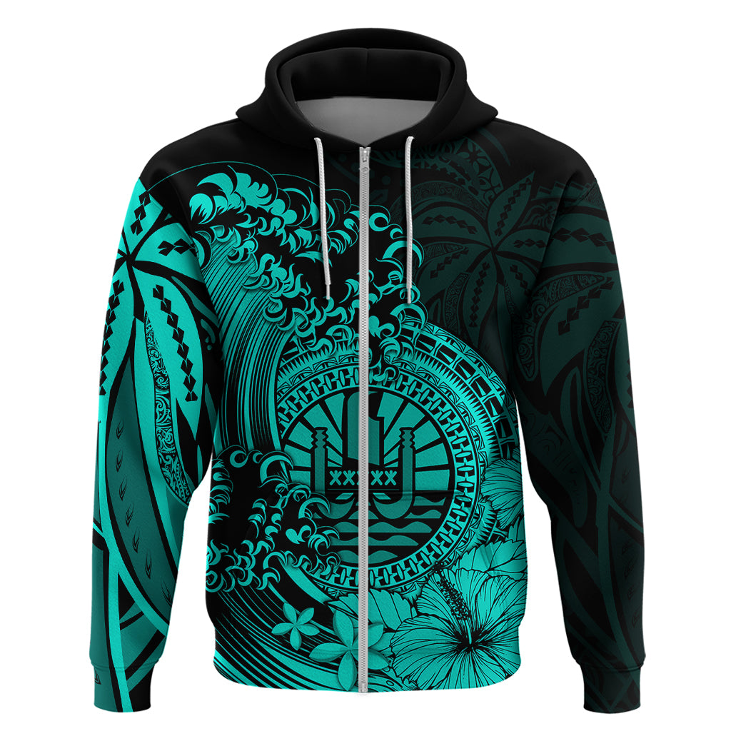 Polynesian Tahiti Island Hoodie The Wave of Water Turquoise LT9 - Polynesian Pride