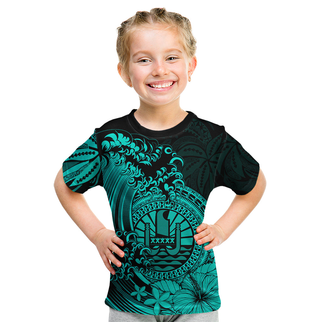 Polynesian Tahiti Island Kid T Shirt The Wave of Water - Turquoise LT9 Youth XL Size14 - Polynesian Pride