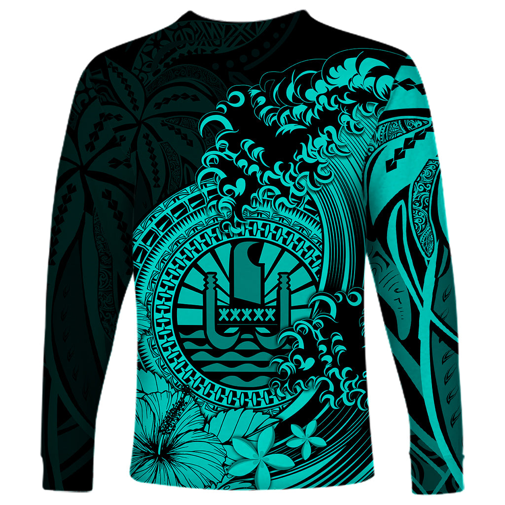 Polynesian Tahiti Island Long Sleeve Shirt The Wave of Water - Turquoise LT9 - Polynesian Pride