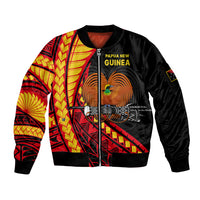 Papua New Guinea Sleeve Zip Bomber Jacket The Greater Bird of Paradise LT9 Unisex Black - Polynesian Pride