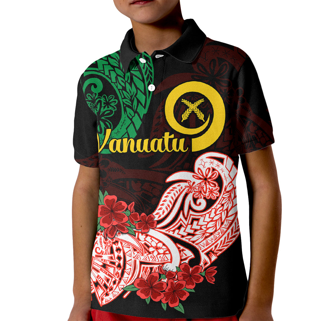 Vanuatu Kid Polo Shirt Polynesian Floral Tribal LT9 Kid Black - Polynesian Pride
