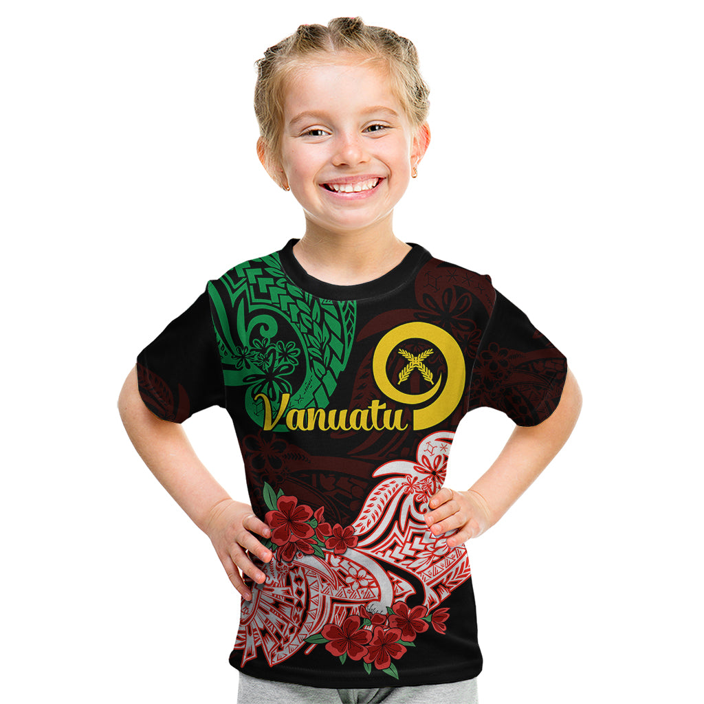 Vanuatu Kid T Shirt Polynesian Floral Tribal LT9 Black - Polynesian Pride