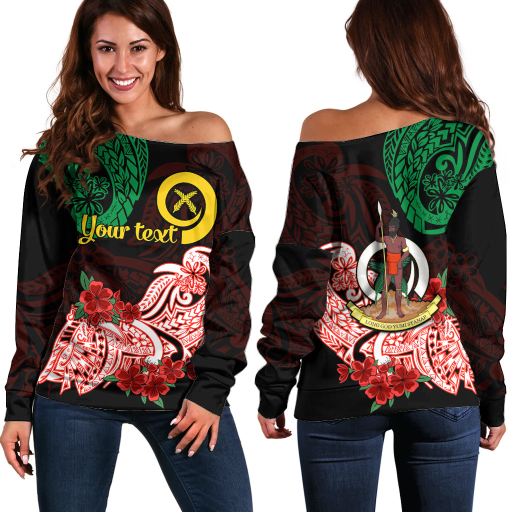 (Custom Personalised) Vanuatu Off Shoulder Sweater Polynesian Floral Tribal LT9 Women Black - Polynesian Pride