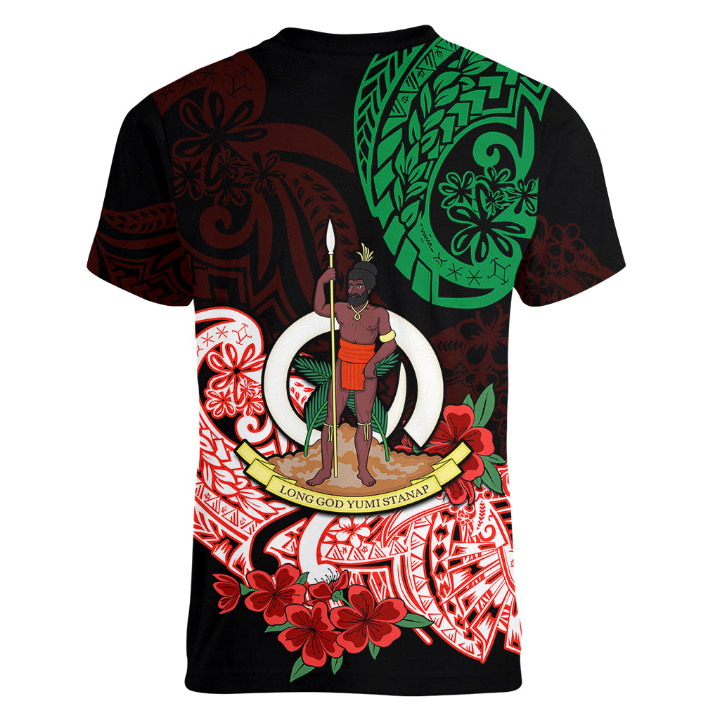 (Custom Personalised) Vanuatu Women V Neck T Shirt Polynesian Floral Tribal LT9 - Polynesian Pride