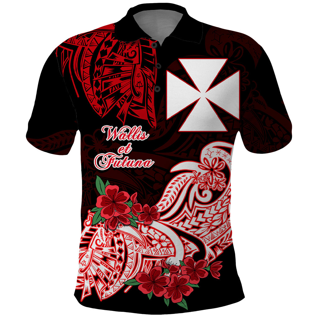 Wallis et Futuna Polo Shirt Polynesian Floral Tribal LT9 Black - Polynesian Pride