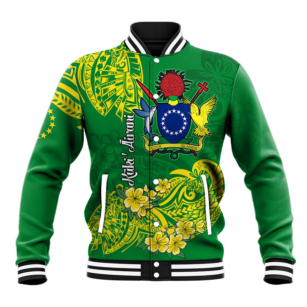 Cook Island Baseball Jacket Polynesian Floral Tribal LT9 Unisex Green - Polynesian Pride