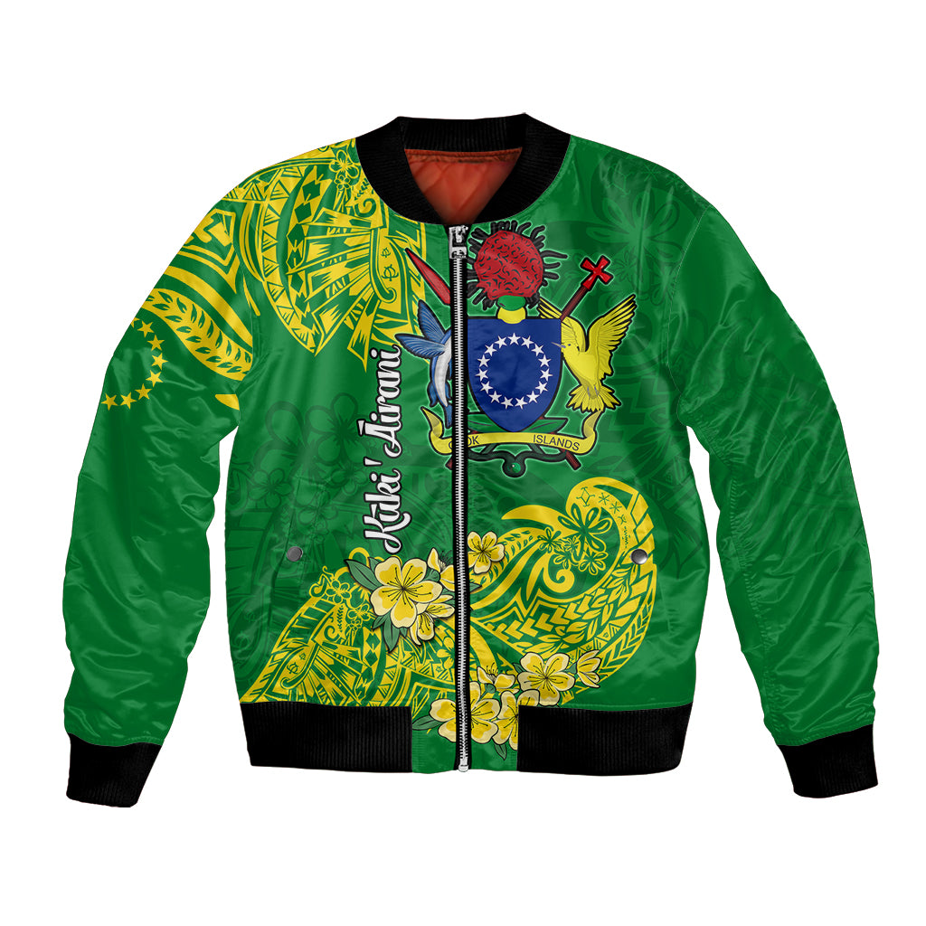 Cook Island Bomber Jacket Polynesian Floral Tribal LT9 Unisex Green - Polynesian Pride
