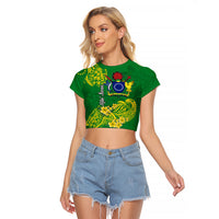 Cook Island Raglan Cropped T Shirt Polynesian Floral Tribal LT9 Female Green - Polynesian Pride