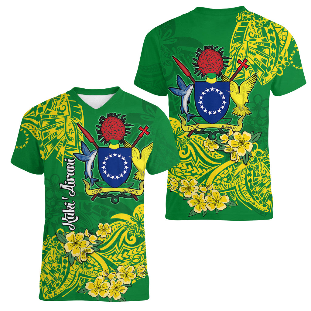 Cook Island Women V Neck T Shirt Polynesian Floral Tribal LT9 Female Green - Polynesian Pride